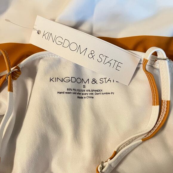 Swimsuit One Piece Halter Large Stripe in Dark Yellow and White Size Small - Picture 5 of 5